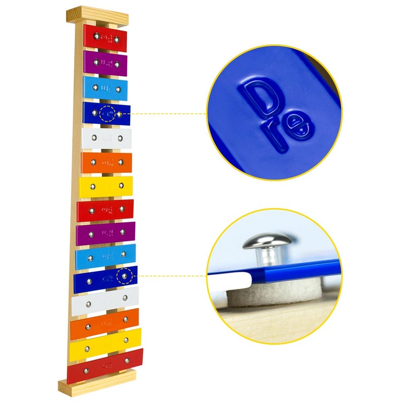 CeleMoon 15 Tone Natural Wooden Xylophone for Adults Kids Toddler with Multi-Colored Metal Bars, Music Instrument Gifts Toys for Preschool Educational Learning - Image 3